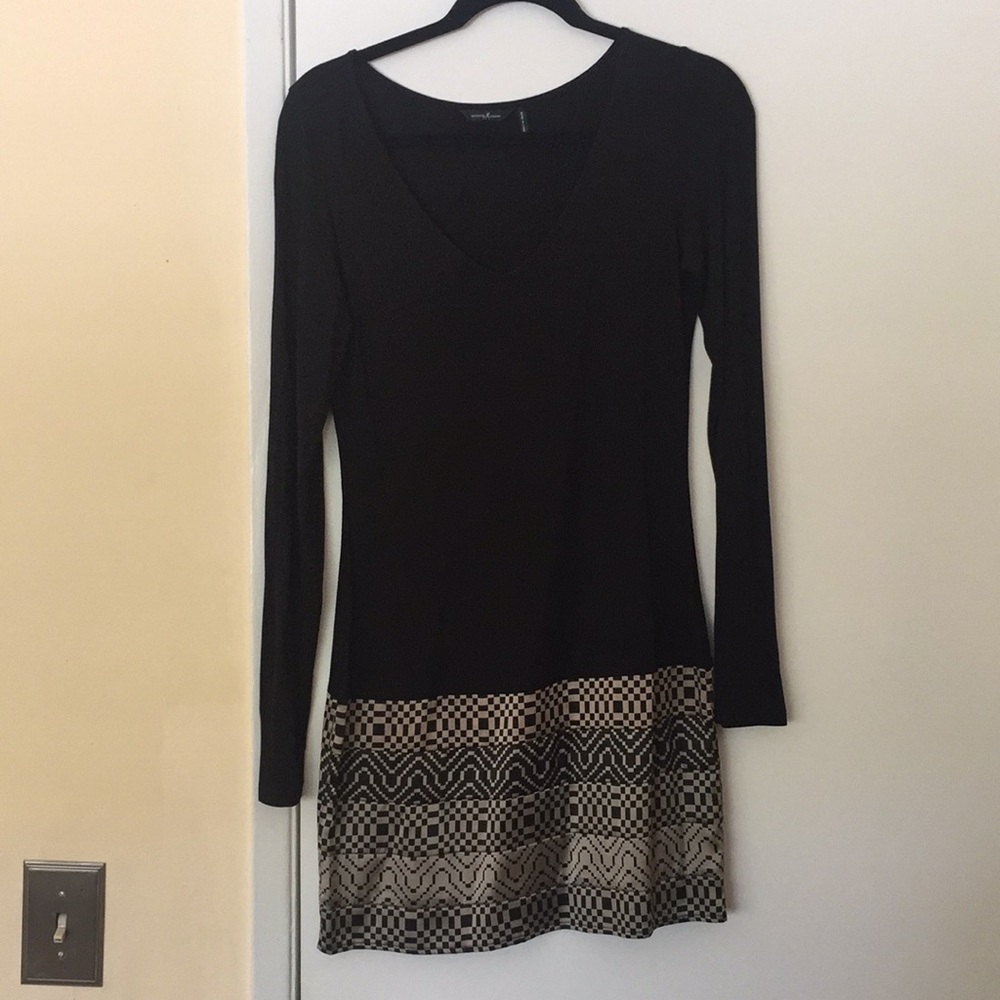 Marciano long-sleeve black dress with silky print